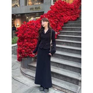 小香風套裝女 秋季 富家千金 收腰 西裝外套 高腰包臀半身裙
