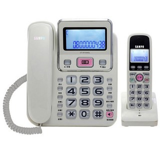 電子發票 SAMPO聲寶2.4GHz高頻數位無線子母電話 CT-W1304DL(三色) 白色 整組公司貨-限時特賣, 白色-整組(母機+子機)