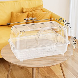 倉鼠籠子60超大豪華別墅金絲熊別墅超大空間pet倉鼠籠子寵物用品, 1個, 半透明倉鼠籠(PET+PP款)+跑步輪:透明