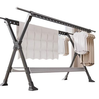 折疊落地曬衣架大號 曬被子折疊拉伸鋁合金, 不鏽鋼色