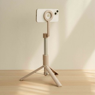 MAGIPEA 美極品 3.0 三腳架自拍棒-磁吸版 自拍神器 N52強力磁吸 藍牙遙控 旅行必備 贈磁吸環 一吸即拍, 1個, 暖霧奶茶, 三腳自拍棒 3.0 磁吸版