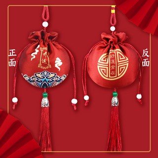 祥雲錦緞 中式海水紋 半圓香包 景區紀念品 古風香囊 車用吊飾, 1個, 暗紅—開運