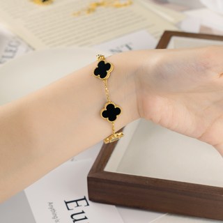 歐美時尚雙面貝殼四葉草鍍金女 百搭幸運四葉草鈦鋼項鍊套裝 輕奢氣質不掉色防過敏高級感節日禮物