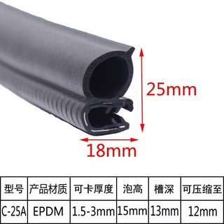 【嚴選】側泡橡膠密封條U型 防塵防水密封條 頂泡電器控制柜電箱機柜密封條 汽車門復合條 I7GO, C-25A, 1個