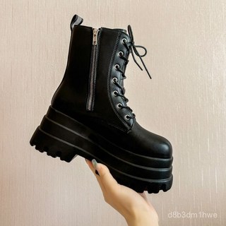 臺灣出貨 增高鞋20cm顯腿細厚底鞋 9cm英倫風短筒馬丁靴 辣妹風高跟機車靴 增高馬丁靴 厚底靴 鬆糕鞋 厚底短筒女靴