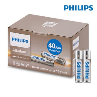 필립스 알카라인 AAA 대용량 건전지, 1개, 40개입