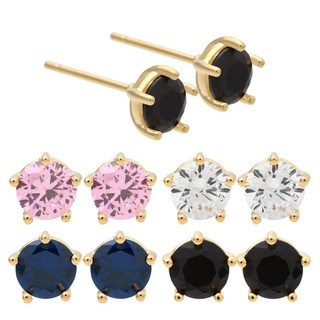 女款 14K 包金日常簡約方晶鋯石針式耳環 5mm JK23 + 禮物盒