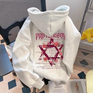 美式hiphop重磅嘻哈玫瑰六芒星連帽衛衣男女痞帥潮牌寬鬆秋冬外套