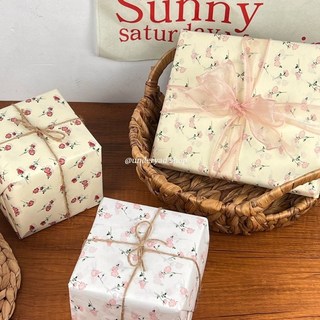 小清新複古玫瑰碎花包裝紙 加厚雪梨紙 禮物包裝 節日氛圍感包裝材料, 米色粉碎花1張,只要雪梨紙（加厚款）, 1個