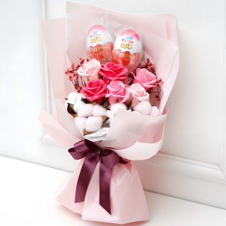 Morningscent 健達出奇蛋 2入+玫瑰花束組, 粉色, 1組