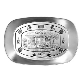 復古美式馬口鐵托盤，食品級小吃水果盤，野餐金屬收納零食糕點托盤, 1個, 馬口鐵小托盤 (咖啡屋)