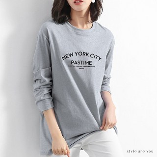 스타일아유 여성용 레터링 오버핏 라운드넥 긴소매 티셔츠 TS023A