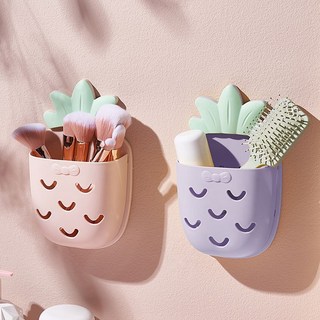 墻壁置物架 壁挂置物架 免打孔 衛生間 置物架 浴室 架子 廚房 牆上 梳子 收納盒 洗漱台 桌面 家用 無痕收納架, 蜜桃粉+星黛露紫, 1個