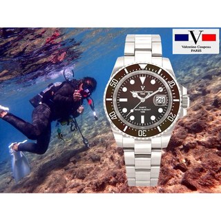 Valentino Coupeau 范倫鐵諾 高精密陶瓷外框100M潛水錶 咖啡框咖啡黑面 藍寶石水晶鏡面
