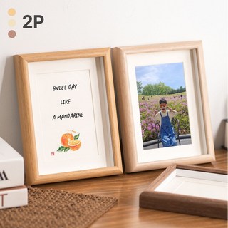 라운드 우드 프레임 사진액자 상장 벽걸이 스탠드 겸용 세트, 2개, 내추럴