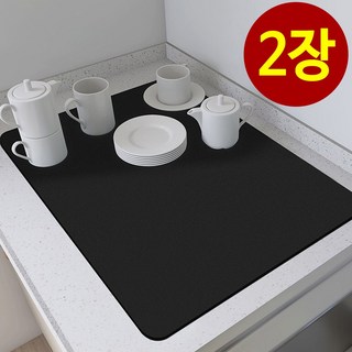 어뮤즈하우스 빨아쓰는 식기 건조 규조토 드라잉매트 2장 1세트, 블랙 2P, 1단