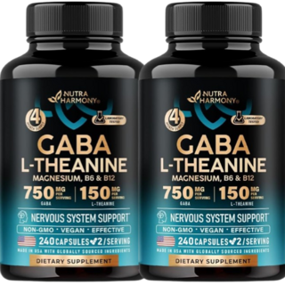 뉴트라하모니 GABA 가바 750mg L 테아닌 150mg 마그네슘 비타민 B6+B12, 2개, 240정