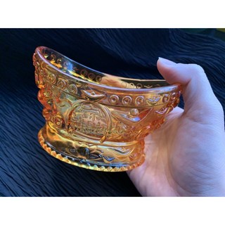 畫意坊 招財琉璃聚寶盆 - 復古刻花浮雕 招財進寶擺件, 黃色