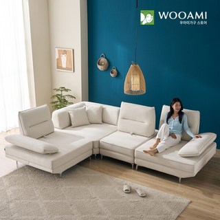 [우아미가구] [착불]베로니카 6인 코너형 스윙 갤럭시 패브릭 소파 2color, 전체색:아이보리