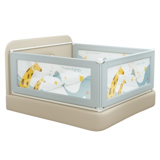 24檔調節嬰兒床圍網布護欄，無縫設計，網布柔韌透氣，拆洗簡易，加厚鋼管，雙重鎖扣，床圍護欄, 網布護欄【2米-動物樂園】嬰兒床圍