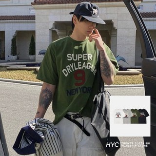 HYC 韓國男裝 SUPER DRYLEAGUE 9 立體貼布刺繡 潮流數字英文設計師寬鬆短袖T恤