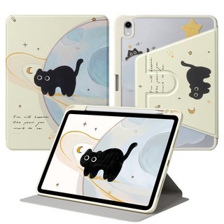 DUNNO 360도 회전 가능 패턴 디자인 아크릴 아이패드 케이스, 아이패드 11세대 A16 11"/ 10세대 10.9", 4-행성 고양이, 1개
