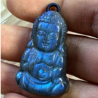 采禪手作 B433 拉長石 釋迦牟尼佛寶寶法相 吊墜孔37*23.3*9.4mm馬達加斯加 灰月光 佛牌 吊飾 雕刻件, 1個