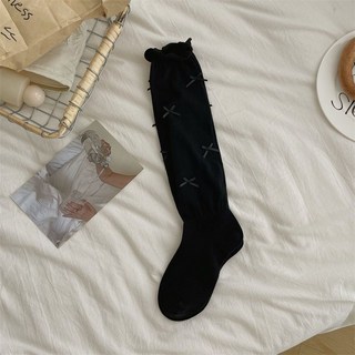 春夏蝴蝶結白色無骨襪子女薄款芭蕾風灰色瑪麗珍小腿襪公主堆堆襪