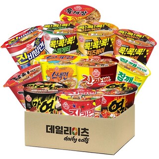 [데일리이츠] 오뚜기 용기컵라면 12종류 혼합세트 (진라면매운맛 진짬뽕 참깨라면 열라면 마열라면 김치면 스낵면 진비빔면 콕콕콕 3종 스파게티 치즈볶이 라면볶이 오뚜기육개장사발면), 3세트