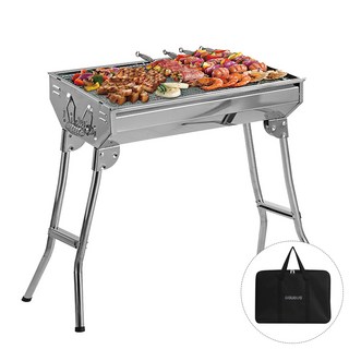 꾸버스 대형 스텐 접이식 바베큐그릴 캠핑 휴대용 가정용 업소용 숯불 야외 가방포함, 1세트