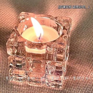 水晶高級感冰磚香薰燭臺擺件 ins風簡約高顏值臥室氛圍感好物, 玻璃小方磚燭臺1個【4.5*4.5】,以上規格關注店鋪送小禮物