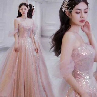 샤인 핑크 피로연 웨딩 무대 드레스 반짝이 이브닝