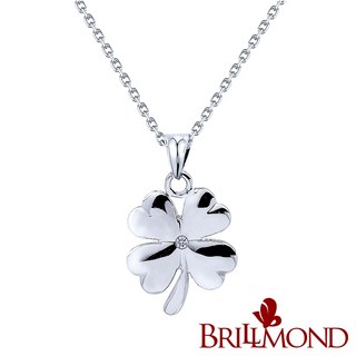 BRILLMOND 幸運草天然鑽石墜飾 925銀鍍白K金 1分鑽石項鍊