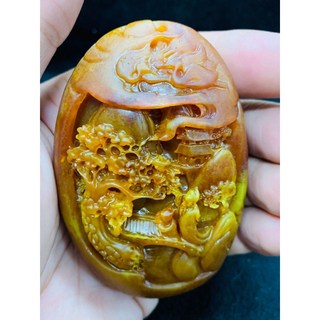 龍涎香精雕山水吊墜/松下老人掛件，淡雅香氣，避邪擋煞，移動式香水，增添生活品味, 1個