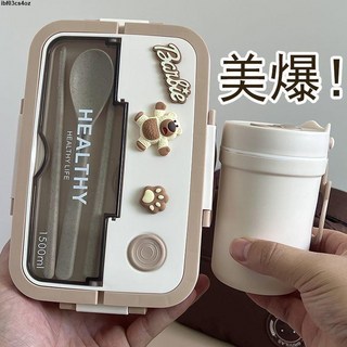 日式高顏值便當盒-ins風雙層學生午餐飯盒，可微波帶餐具, 1個, #【黃藍色】1000ML+3個貼片,飯盒【送小麥餐具】+保溫袋