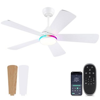 인테리어 조명 조명이 있는 아시코 천장 선풍기 및 리모컨이 46인치 로우 프로파일 선풍기 플러시 마운트 리버서블 디밍 가능 무소음 침실용 블랙 선풍기, RGB-White46