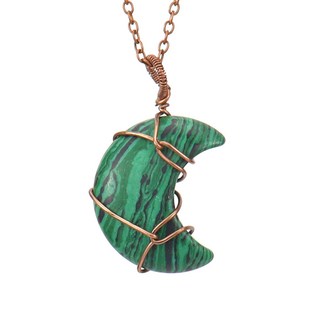 新款復古手工繞線水晶寶石天然石月亮吊墜項鍊N608，手工復古風，氣質百搭款