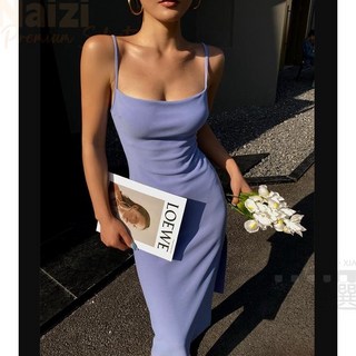 高級質感法式平口緊身素色吊帶長裙 緊身顯瘦洋裝 連身裙 顯瘦開叉白色洋裝 一字領夏天洋裝 性感短裙包臀洋裝 歐美洋裝