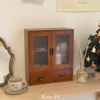 【熱銷Top1-限時下殺】. 台灣·海棠花系列·氣質復古雙門海棠花玻璃收納櫃 香水收納 化妝品收納, 1個, 海棠花胡桃雙門櫃現貨