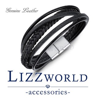 LIZZWORLD 鈦鋼編織皮手環 C120