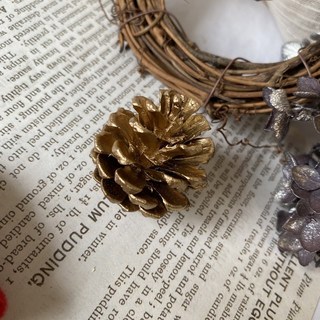 松果果實材料包：聖誕樹/新年裝飾、聖誕花圈DIY材料、橡果藤圈裝飾、聖誕吊飾/交換禮物拍照花材, 古銅金色一個, 1個