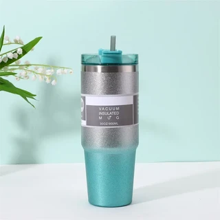 신제품 다이아몬드 페인트 아이스 컵 304 스테인리스 스틸 단열 물병 빨대 포함 남녀 공용 고급 차량용, 01 801-900ml, 04 D