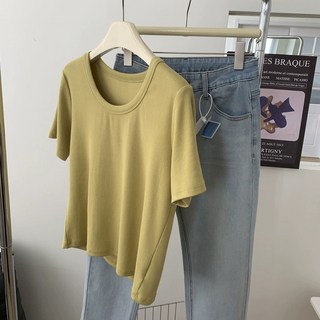 【Cavensi】台灣出貨[100公斤可穿] 5色優質版 百搭素T 多色寬鬆 大學T 圓領素T 短袖上衣, 活力薑黃,L（建議50-60公斤）