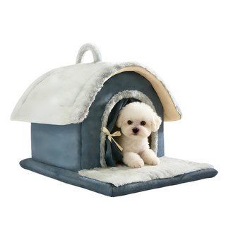메이썬 강아지집 하우스 분리가능 지퍼형 고양이 하우스 숨숨집 편안함 침대텐트 쿠션포함, 1개, 그레이블루