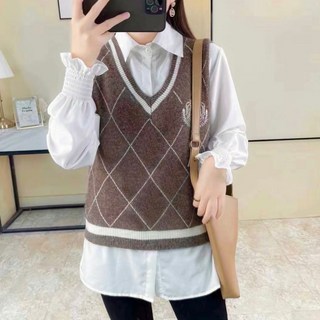 學院風菱格針織背心