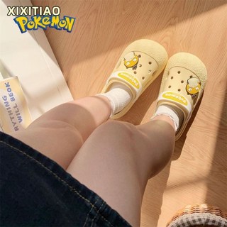 臺灣發貨-寶可夢軟萌可達鴨沙灘洞洞鞋親子外穿防臭軟底涼拖鞋女夏, 淺黃色【醜萌可達鴨】,38-39