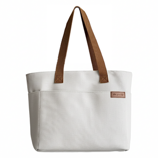 帆布托特包，大容量肩背包，簡約手提購物袋，男女通用休閒包, 白色