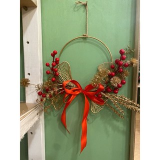 新年裝飾 新年花圈 聖誕花圈 聖誕節裝飾 金色葉子 聖誕裝飾, 圓形, 1個