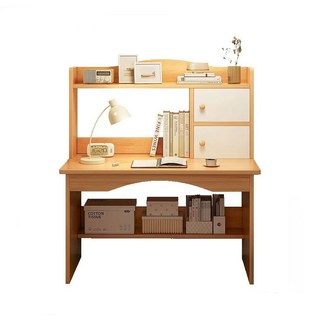 簡約現代風多功能書桌 附帶收納層架和抽屜 學生辦公室適用, 賽杉木色