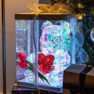 라운드오프 크리스마스 "루미나베어" 튤립베어 LED 꽃무드등 조명, 레드튤립